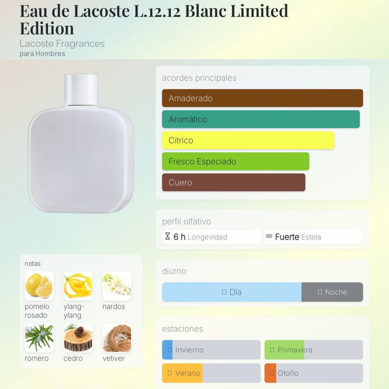 L.12.12 Blanc (Lacoste Blanca) By Lacoste Fragrances Para Hombres - Image 2