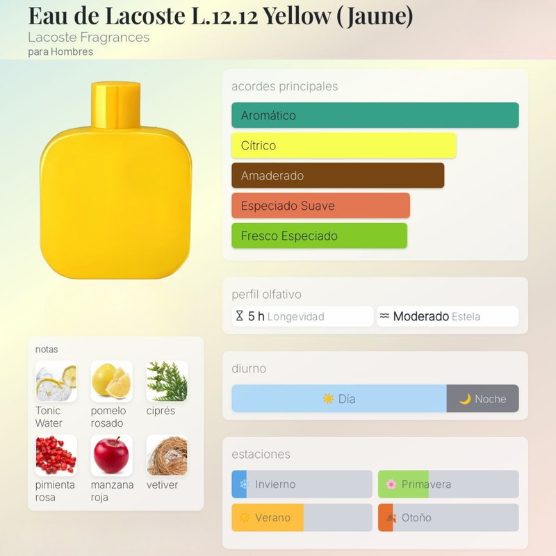 L.12.12 Yellow (Jaune) (Lacoste Amarilla) By Lacoste Fragrances Para Hombres - Image 2