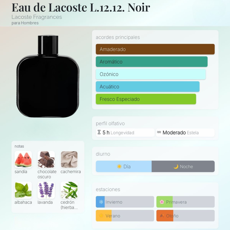 Lacoste Negra Eau de Lacoste L.12.12. Noir By Lacoste Fragrances Para Hombres - Image 2